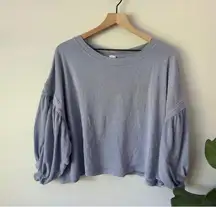 Free People  We the Free 100% Cotton Balloon Sleeve Slouch Top Raw Hem Round Neck