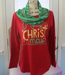 New Merry Christmas & Scarf L/S Tee Shirt Top Set