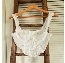 Mahina White Eyelet Lace Corset Crop Top Scalloped Trim Sleeveless Size M