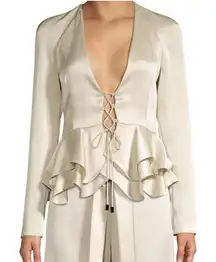 Alexis Reagan Satin Lace Up Ruffled Peplum Top Blouse‎ Sz S Whimsical Romantic