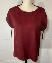 Modcloth Dark Red Short Sleeve Blouse with Drawstring Sleeves