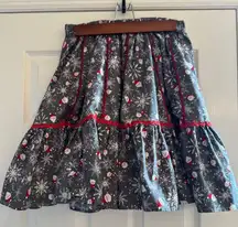 Handmade Christmas Santa Pull-on Skirt Ric Rac Ribbon Snowflake Cotton Holiday