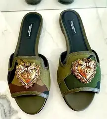 Dolce & Gabbana Embellished Camo Print Slide Sandals