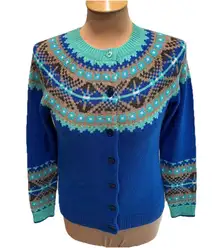 Talbots Fair Isle Nordic Cardigan Sweater Ski Cabincore Apres Ski Preppy