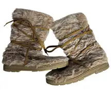 Lower East Side Wonens‎ 11-12 Fuzzy Faux Fur Winter Boots Lace Up Moccasin Style