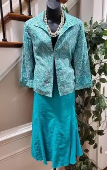 Kim Rogers Women's Blue Linen Single Breasted Jacket (M) & Long Skirt (10) Suit