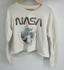 NASA Exploring Space Cropped Sweatshirt Women's Size Large White