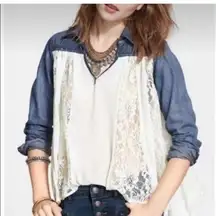 Free people denim and lace‎ top small.bohemian