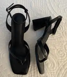 NEW 14th & Union Black Faux Croc Square Toe Heel Sandals