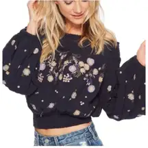 Free People Saachi Off the Shoulder Top embroidered Smocked Sz Small