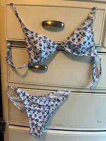 Shein Bikini Set Blue Floral White