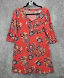 New‎ Directions Intimates Coral Knee Length Floral Sleepwear Dress Small