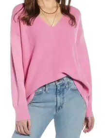 Something Navy Bubblegum Pink Wool Blend V Neck Slouchy Sweater Women’s Size XS