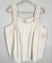 Jennifer Grace Eyelet Sleeveless Smocked Tunic Tank Ecru Sz XL NWT Babydoll Boho