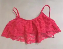 Hula Honey Bright Pink Chevron Flounce Bikini Swim Top Small