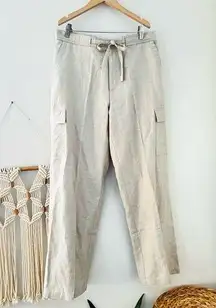 Liz Claiborne  pant Linen Cream Cargo Tie Waist Pants natural boho summer