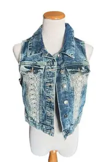 Womens Amethyst Jeans Cowboy Coture Stonewash Western Chic Denim Jean Vest  Sz L