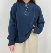 vintage henley chunky knit pullover sweater slouchy ribbed navy blue women’s XL