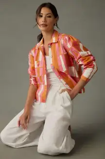 Anthropologie x PORRIDGE Ria Printed Shirt Jacket Shacket Orange Pink Size XL