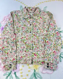 Christopher Banks Floral Print Jacket women Medium Linen Cotton Button Front