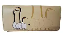 Benjamin Chee Chee Friends Women's Beige Leather Canadian Geese Clutch Wallet