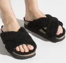 Birkenstock Papillio Daytona Shearling Teddy Platform Two-Strap Sandal Size 38