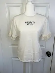 “Bendita Moda” White Lace, Ruffle Sleeve Tee