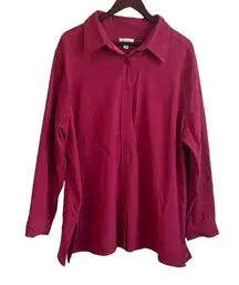 Denim & Co  Women Tunic Top Long Length Flowy Button Front 2X Rose Red Lagenlook