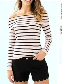 Lilly Pulitzer Clarette Off the Shoulder Peony Blush Stripe Sweater