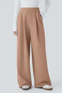HALARA High Waisted Side Pocket Wide Leg Fleece Casual Pants in Mocha Mousse
