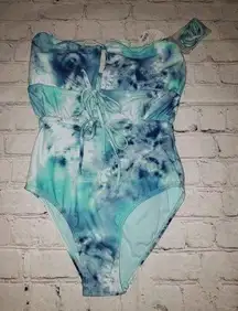 Nwt One Piece Swimsuit Decree Women's Sz XS Blue Dye Medium Coverage/Strapless