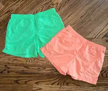 Columbia Dual Pack Baggy Athletic Shorts Green Salmon Pink Medium 4 6 8 summer