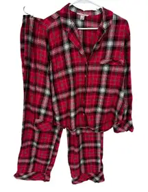 Victoria's Secret Plaid PJ Set LG Red Black Plaid Long Sleeve Pants Holiday Cozy