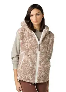 Prana Womens Polar Escape Vest Tan Sherpa Hoodie Full Zipper Jersey Lined Medium