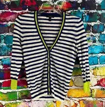 J.Crew  Stripe Gauze Cardigan Sweater White Navy Size XS Style 85093