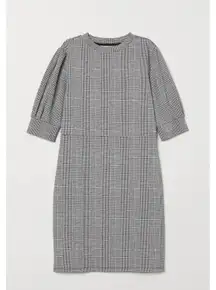 H&M Gray Plaid Puff Sleeve Short Sleeve Mini Dress Women's Size Medium