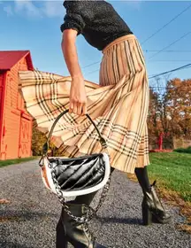 Burberry Vintage‎ icon striped checkered pleated wool midi skirt size S England