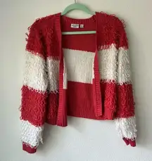 Mighty Fine Open Front Coral and White Striped Cardigan