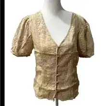 Boutique 100% Cotton Mine Puff Sleeve Blouse Bella Swan Vibes Cottage Core NWOT