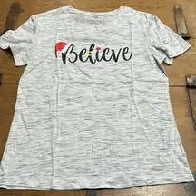 Christmas Believe T-Shirt Cute Short Sleeve Santa Tee Shirts for Women Medium