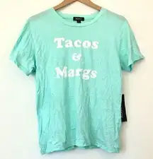 NEW NWT WILDFOX Happy Hour Tee Aqua Blue Green Tacos Margs Graphic Short Sleeve