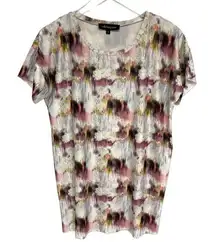 WHITNEY EVE Watercolor Blouse T-shirt Shirt Back Slits Size Small