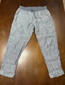 Athleta Linen Pants Drawstring Waist Gray Women 10 Lounge Athleisure Light Comfy