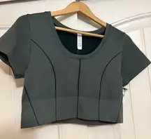 Offline By Aerie Cropped T Shirt XXL Green Short Sleeve Ribbed Nylon Blend