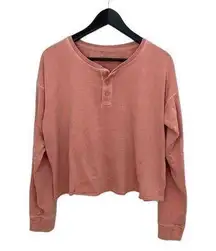 Thread & Supply Cropped Henley Long Sleeve Shirt Casual Medium Terracotta