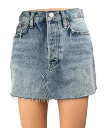 Re/Done Women's Blue HIgh Waist Frayed Raw Hem Mini A-Line Denim Jeans Skirt 25