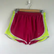 Nike Women's Large Running Shorts with liner Pink with neon green accents