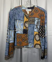 Vintage Jessica Howard Jacket Womens Medium Patchwork Print Cropped Made USA 90s