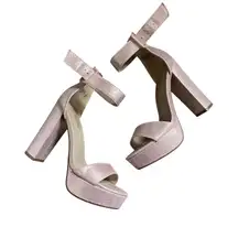 Chunky Heel Platform Sandals sz 6 Pink Metallic Ankle Strap Cocktail Party Event