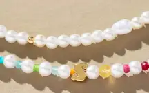 Pearl Beaded Bubble Letter Lowercase Monogram Necklaces, Set of 2 - S - NWT